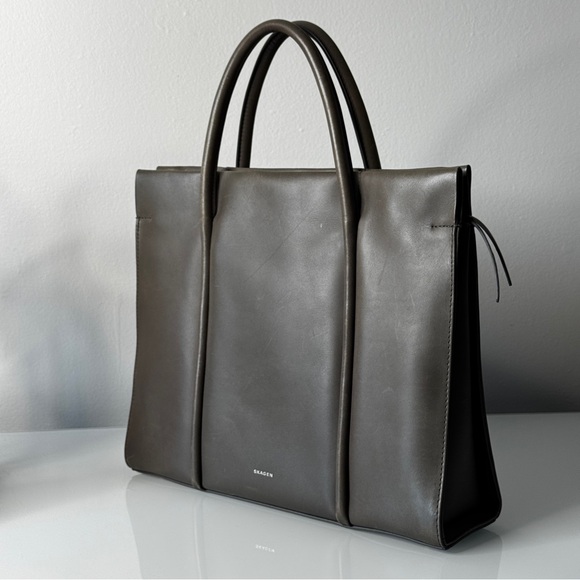 Skagen Handbags - Skagen Structured Pewter Gray Leather Tote Bag Katryn Top Handle